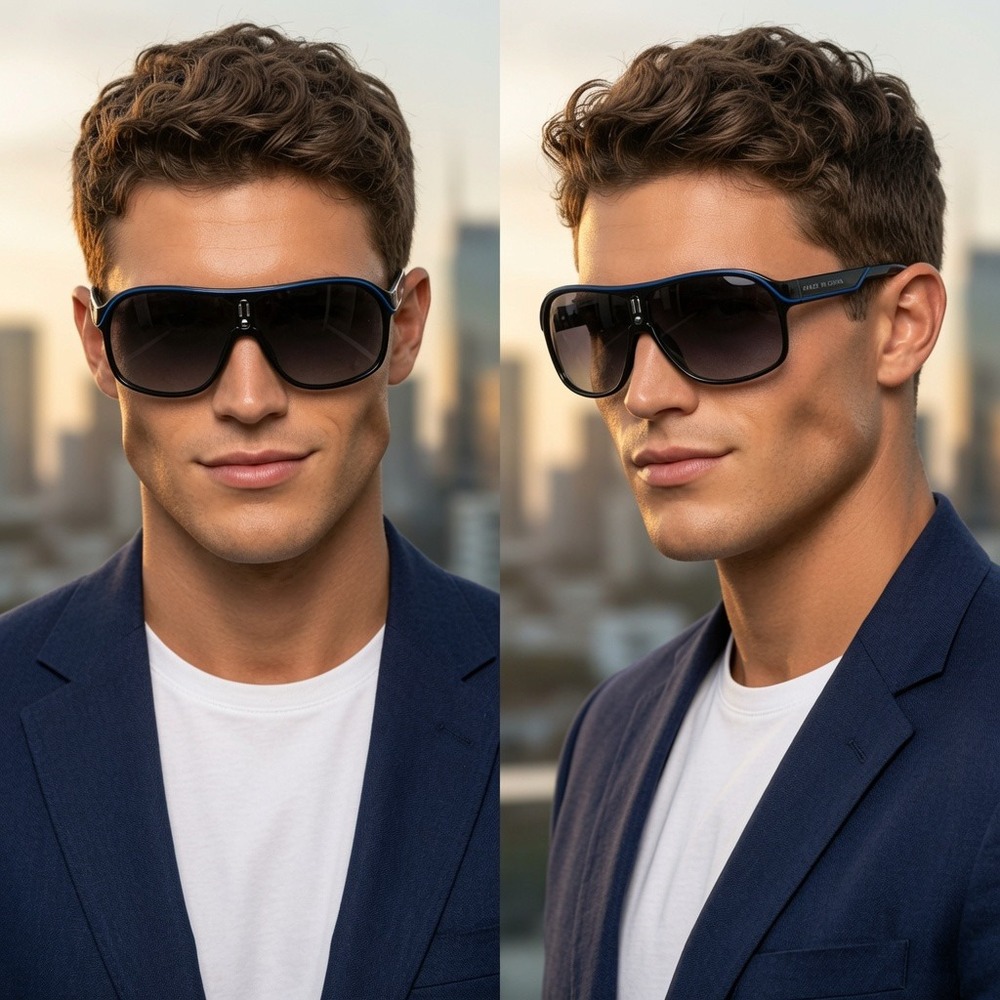 Mens Black Shield Sunglasses Blue Stripe Gradient Lens Fashion Sports Shades New